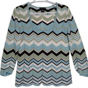 New York & Co. Womens 3/4 Sleeve Soft Open-Knit Sweater Chevron Striped Print Lg